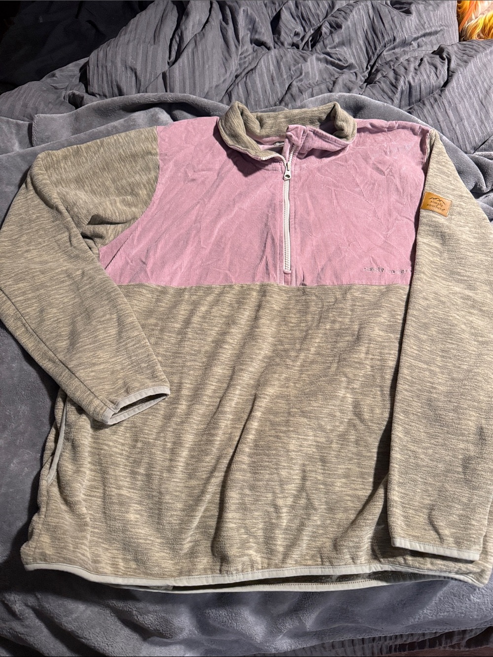 Simply Southern Pink and Gray Quarter-Zip Pullover Sweater